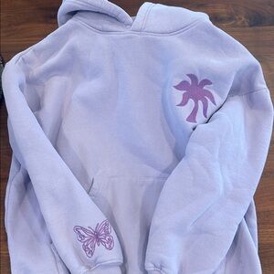 Lilac Pullover Hoodie with Purple Palm & Butterfly Graphics